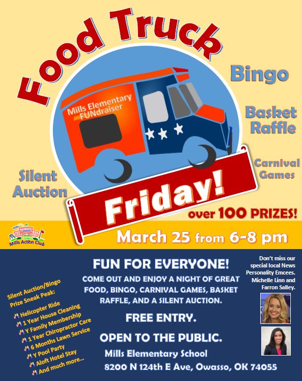 Food Truck Friday and Bingo FUNdraiser at Mills Elementary on March 25 ...