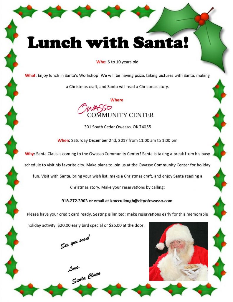 Lunch with Santa at the Owasso Community Center - Ages 6-10 ...